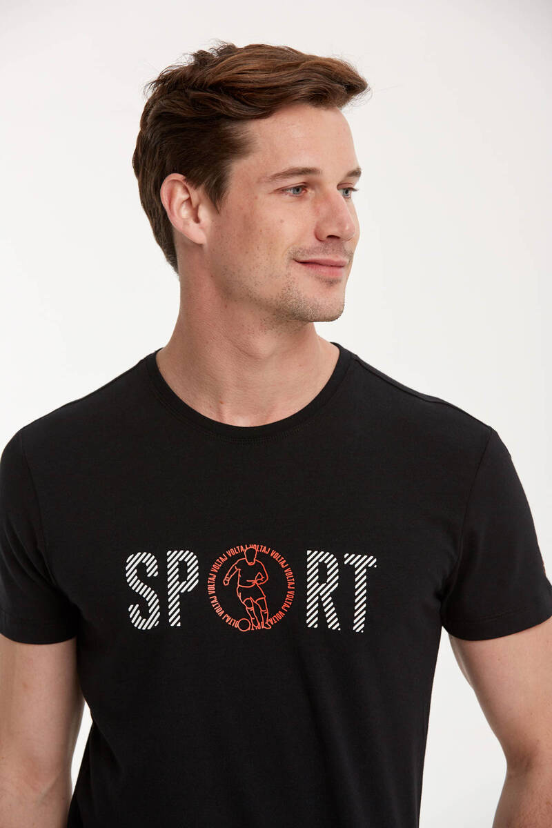 Sport Baskılı Bisiklet Yaka Erkek Tişört