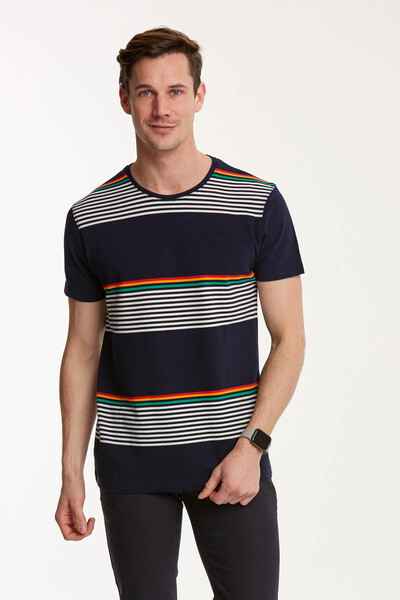 Striped Round Neck Men's T-Shirt - Thumbnail