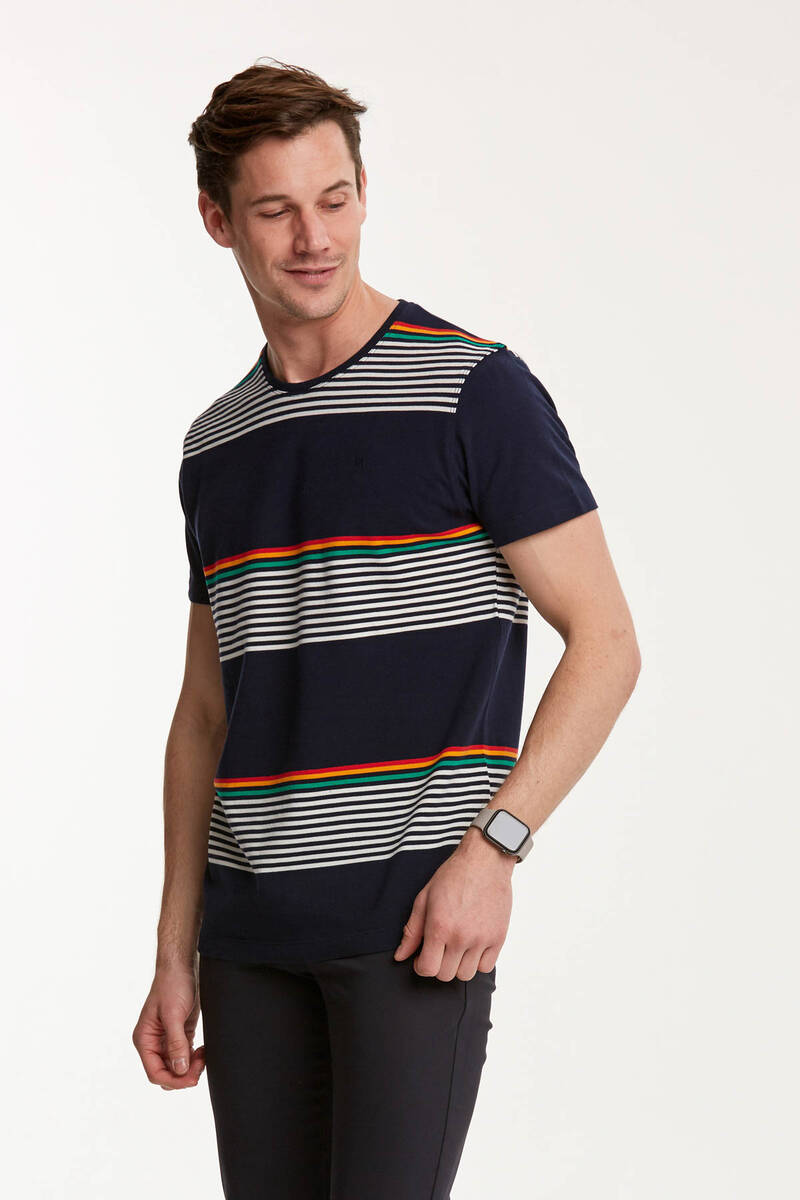 Striped Round Neck Men's T-Shirt