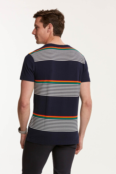 Striped Round Neck Men's T-Shirt - Thumbnail