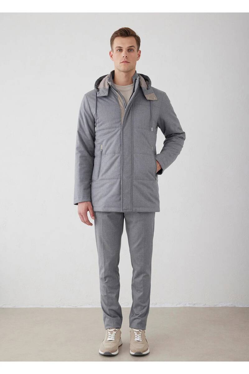 Talu Gray Zippered Hooded Coat - 1