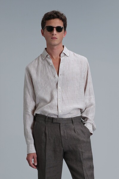 Tamar Erkek Basic Gömlek Regular Fit Bej - LUFIAN