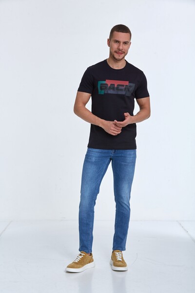 Taupe Baskılı Erkek Tişört Lacivert - 2
