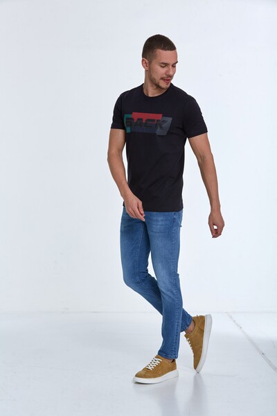 Taupe Baskılı Erkek Tişört Lacivert - 3
