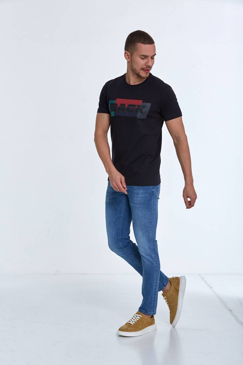 Taupe Baskılı Erkek Tişört Lacivert - 3