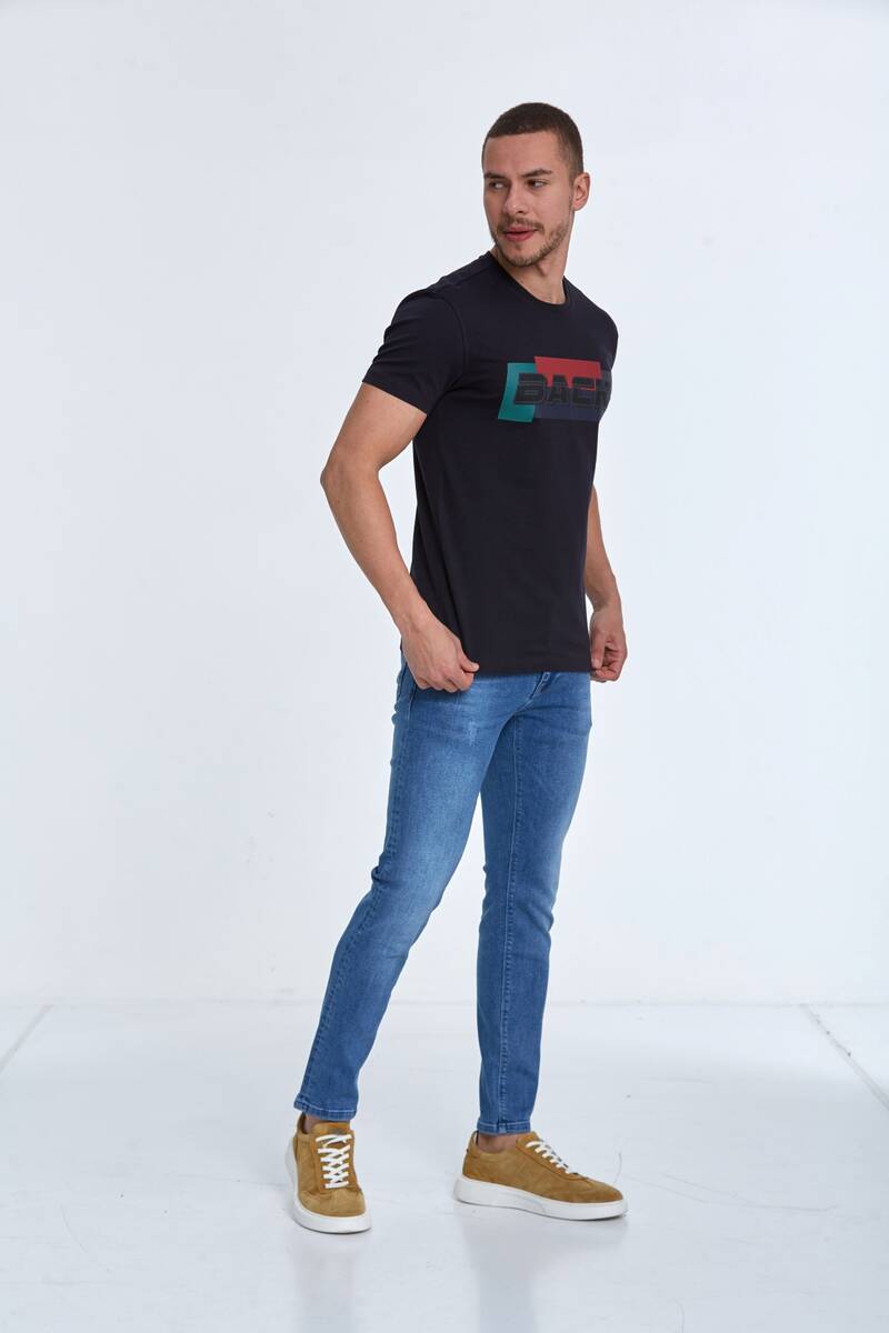 Taupe Baskılı Erkek Tişört Lacivert - 4