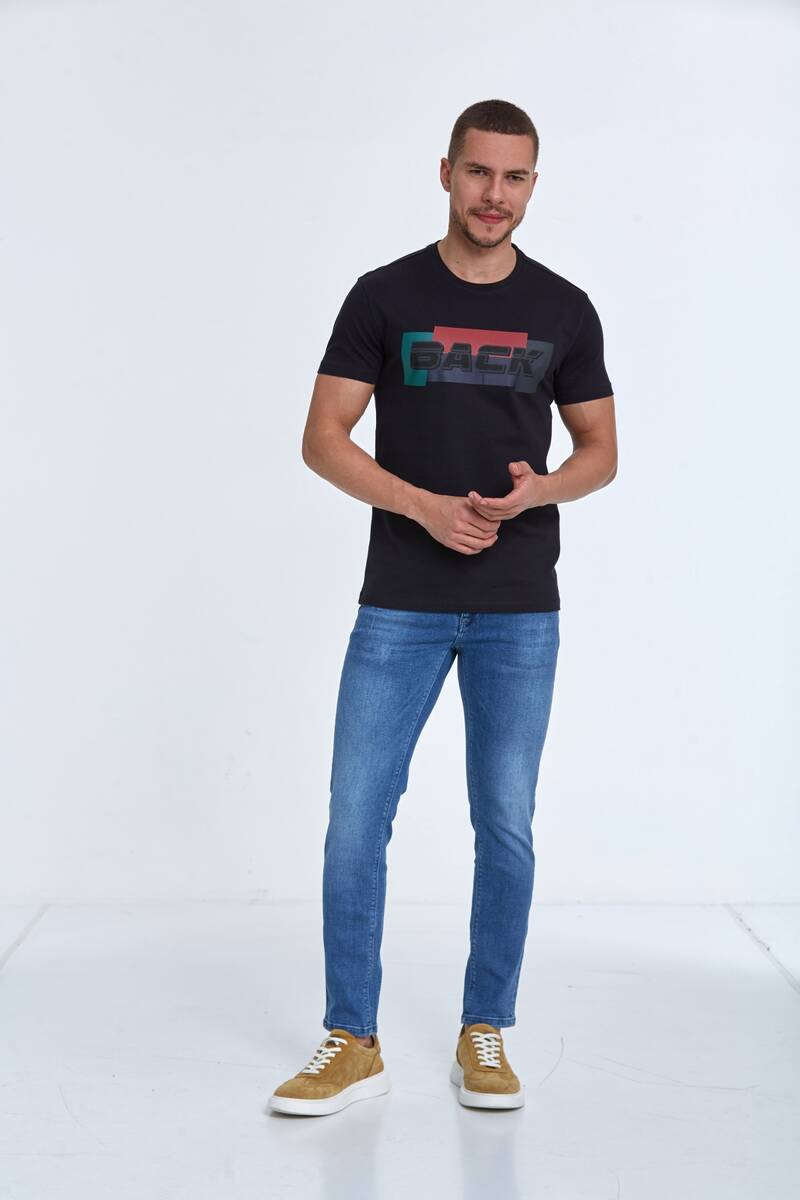 Taupe Printed Men's T-Shirt Navy Blue - 2