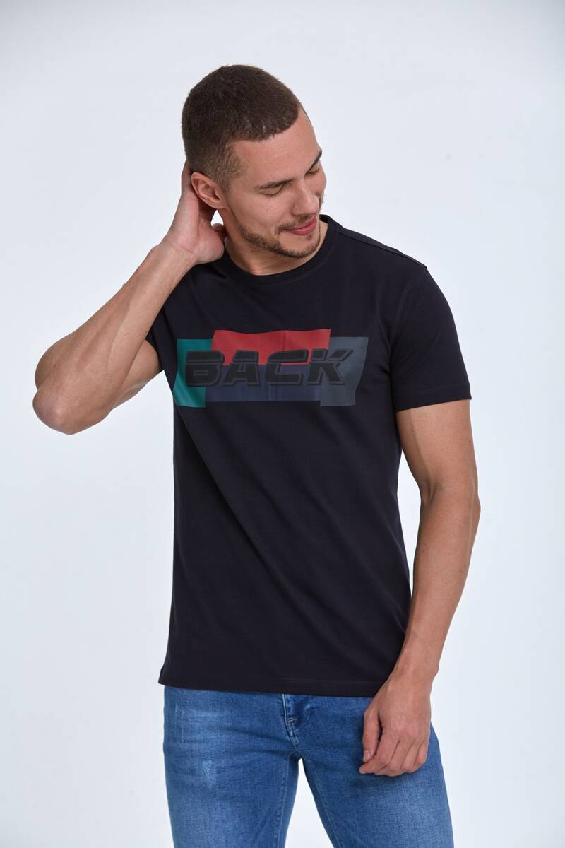 Taupe Printed Men's T-Shirt Navy Blue - 1