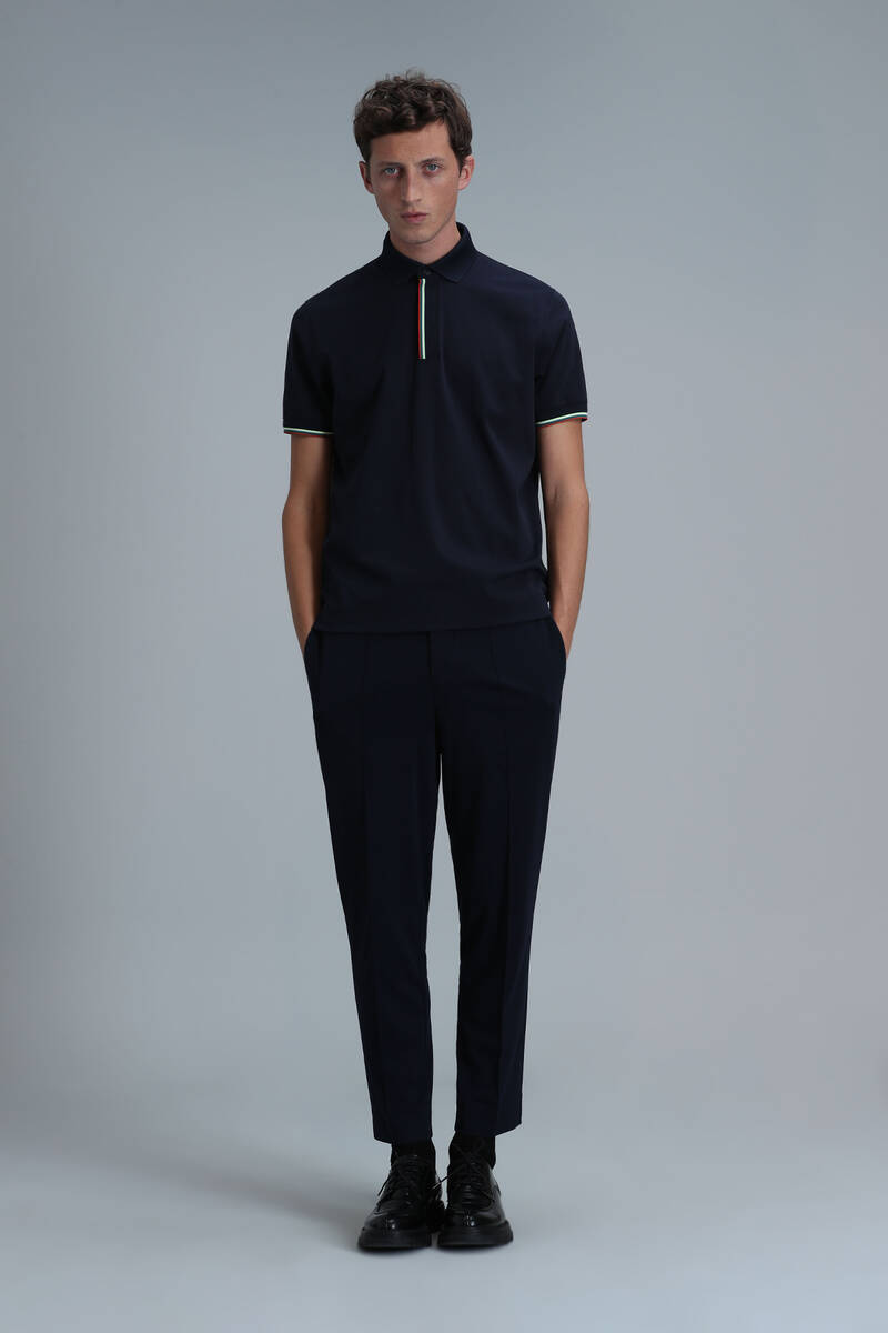 Теплая мужская футболка-поло Smart темно-синяя - 2