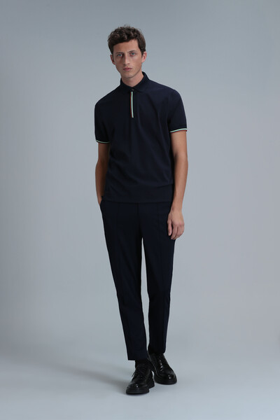 Теплая мужская футболка-поло Smart темно-синяя - 4