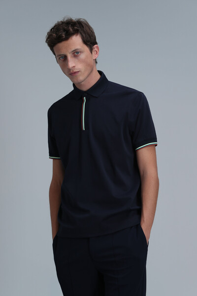 Теплая мужская футболка-поло Smart темно-синяя - 5