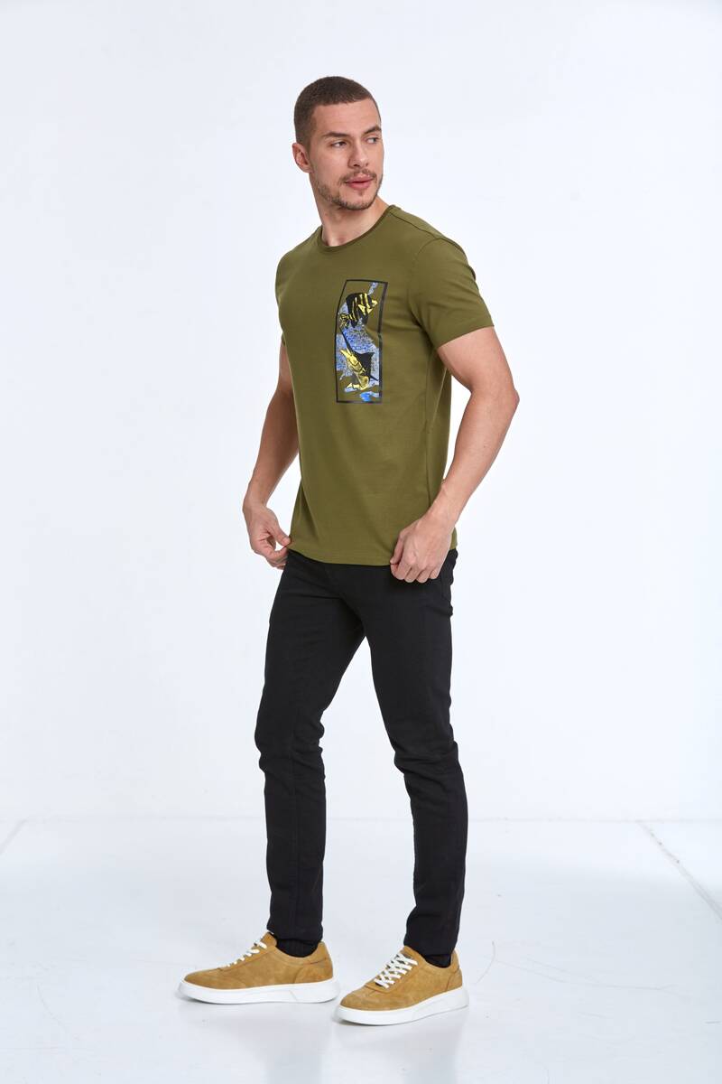 Terra Printed Men's T-Shirt Khaki - 5