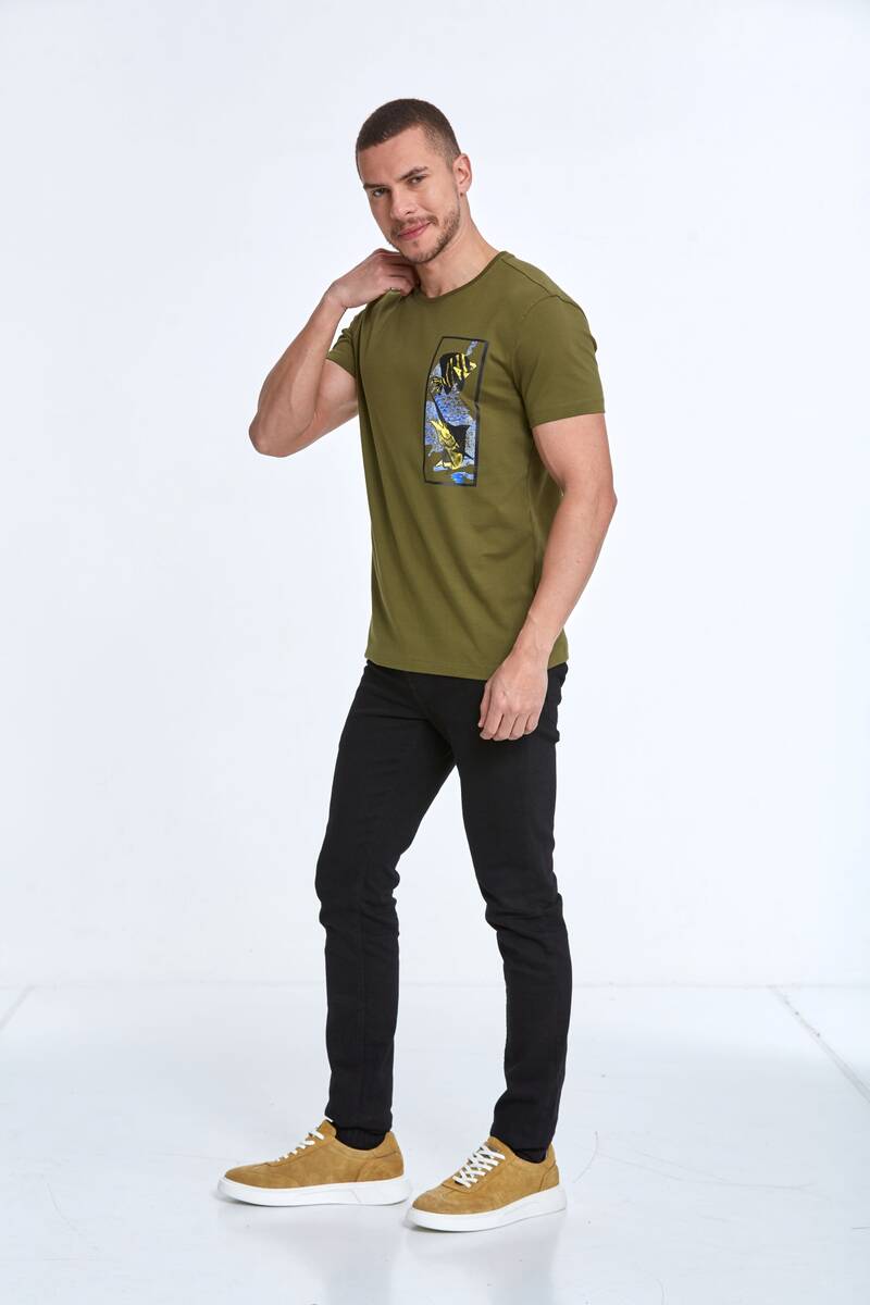 Terra Printed Men's T-Shirt Khaki - 4
