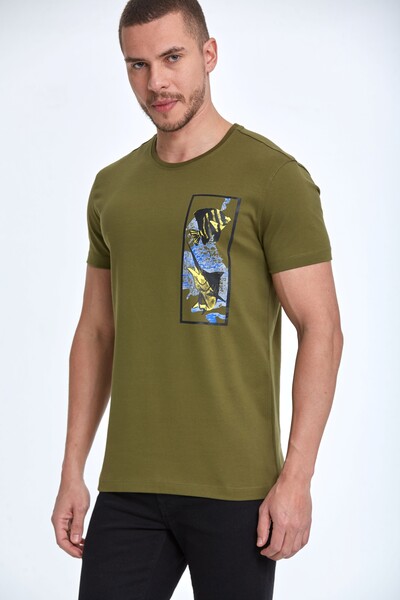Terra Printed Men's T-Shirt Khaki - 1