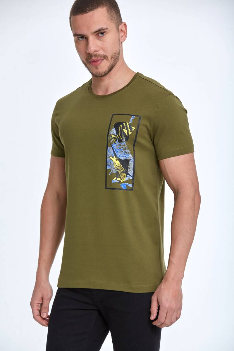 Terra Printed Men's T-Shirt Khaki - 1