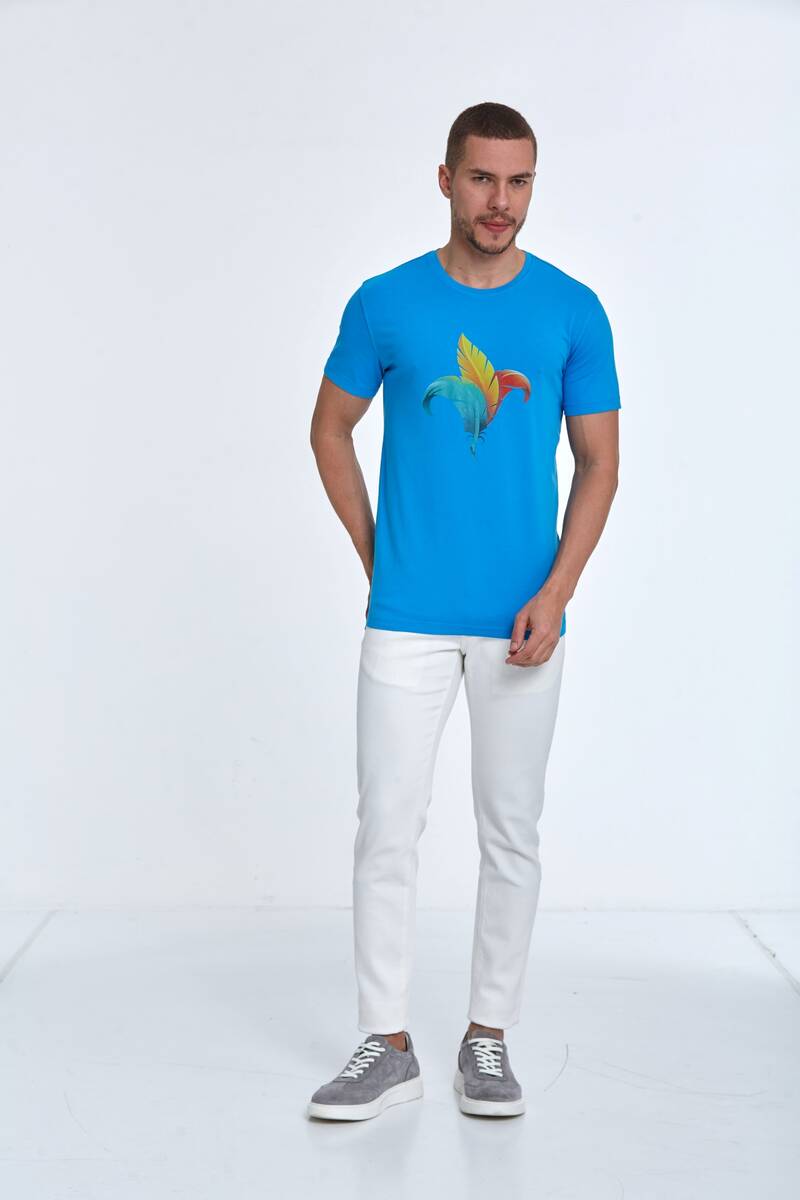 Theo Printed Men's T-Shirt Blue - 2