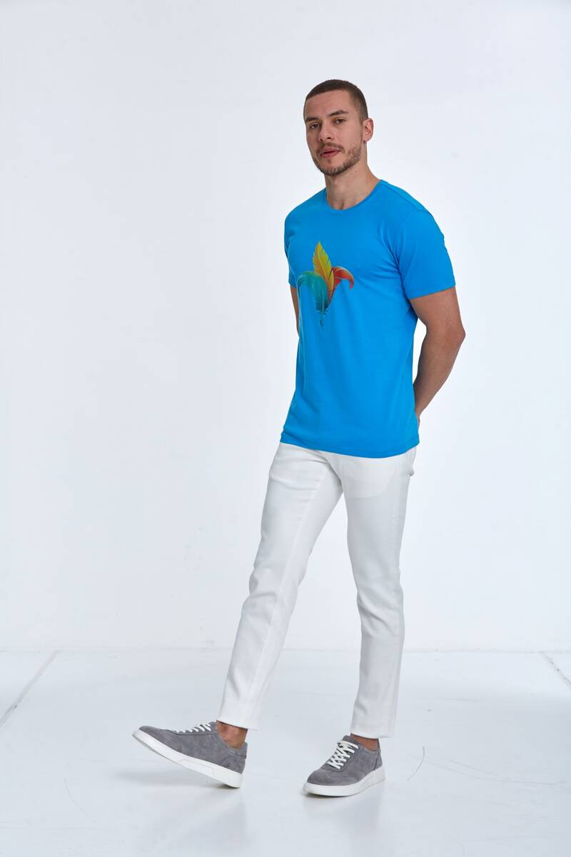 Theo Printed Men's T-Shirt Blue - 4