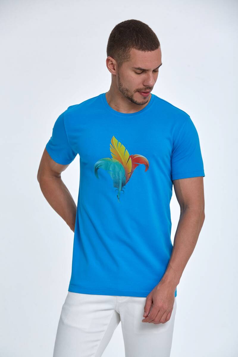 Theo Printed Men's T-Shirt Blue - 1