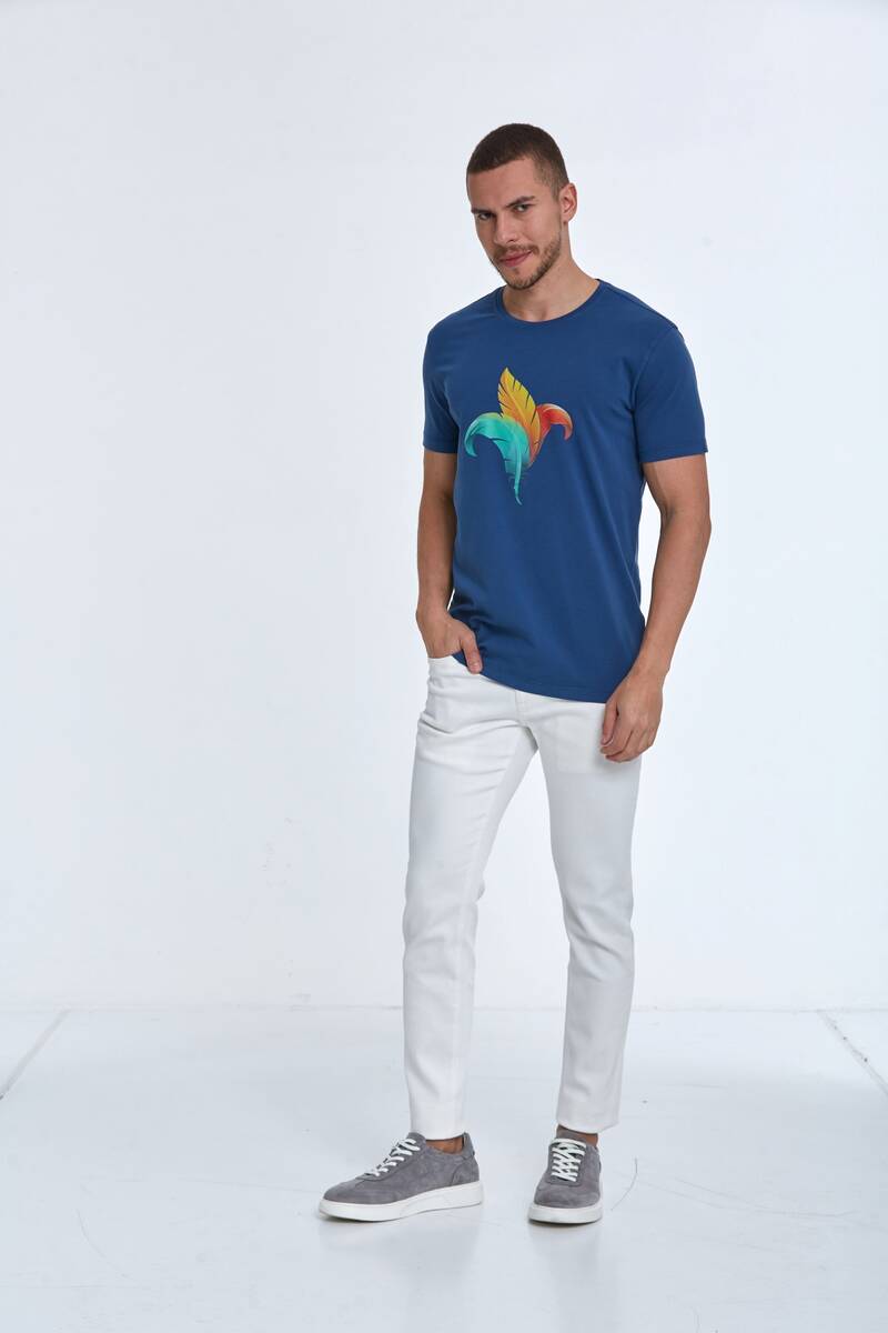 Theo Printed Men's T-Shirt Navy Blue - 4