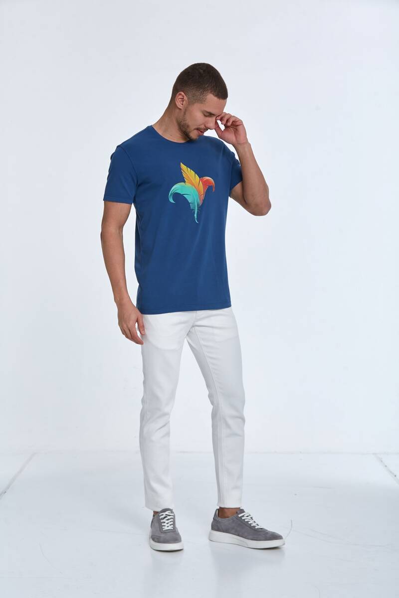 Theo Printed Men's T-Shirt Navy Blue - 3
