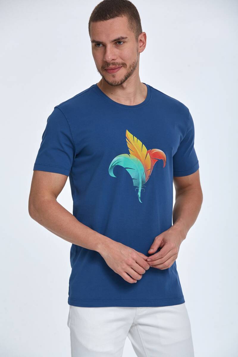 Theo Printed Men's T-Shirt Navy Blue - 1