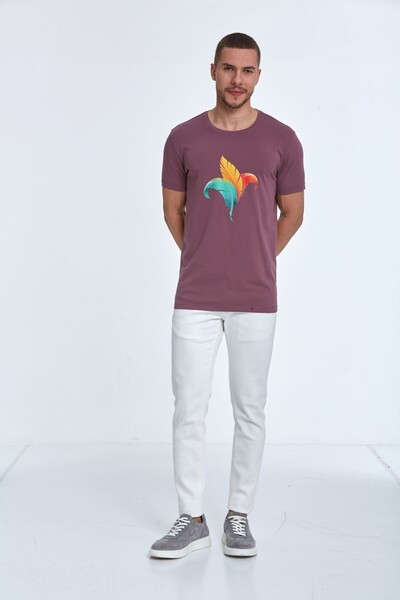 Theo Printed Men's T-Shirt Plum - 2