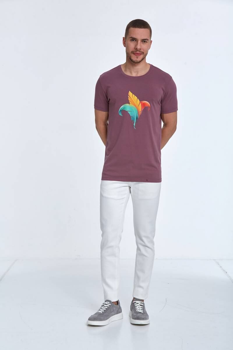 Theo Printed Men's T-Shirt Plum - 2