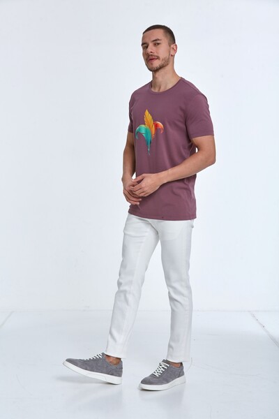 Theo Printed Men's T-Shirt Plum - 4