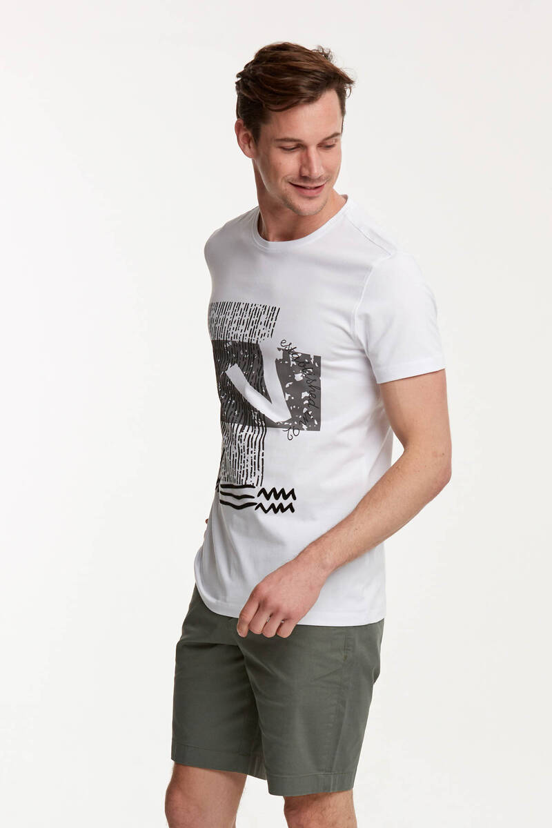 Мужская футболка с круглым вырезом и принтом букв V и узором