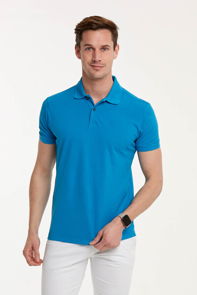 V Embroidered Polo Neck Men's T-Shirt - Thumbnail