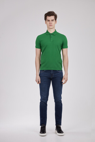 V Embroidered Polo Neck Men's T-Shirt - Thumbnail