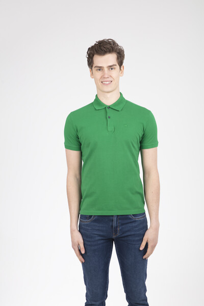 V Embroidered Polo Neck Men's T-Shirt - Thumbnail