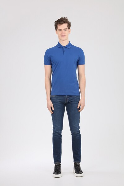 V Embroidered Polo Neck Men's T-Shirt - Thumbnail