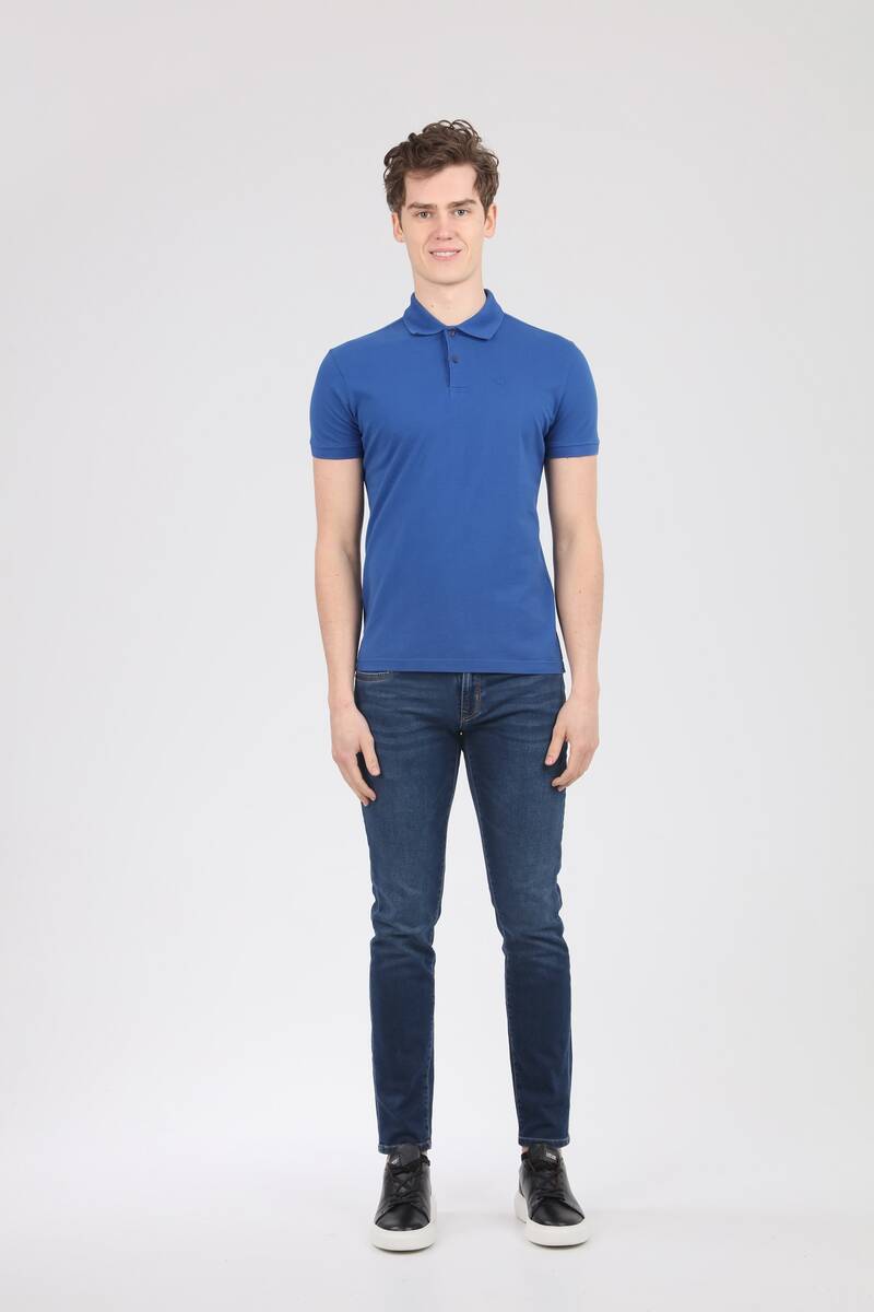 V Embroidered Polo Neck Men's T-Shirt