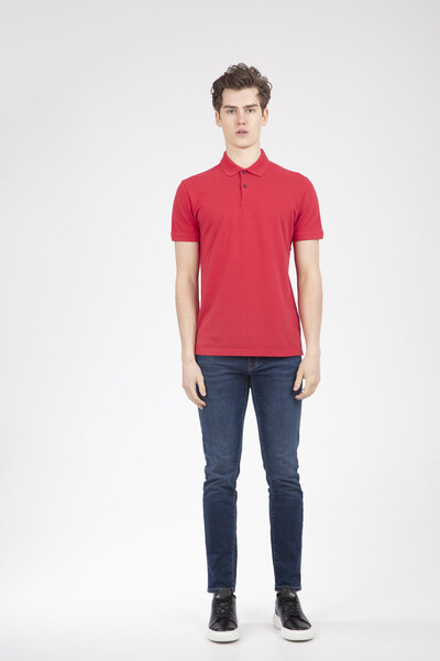 V Embroidered Polo Neck Men's T-Shirt - Thumbnail