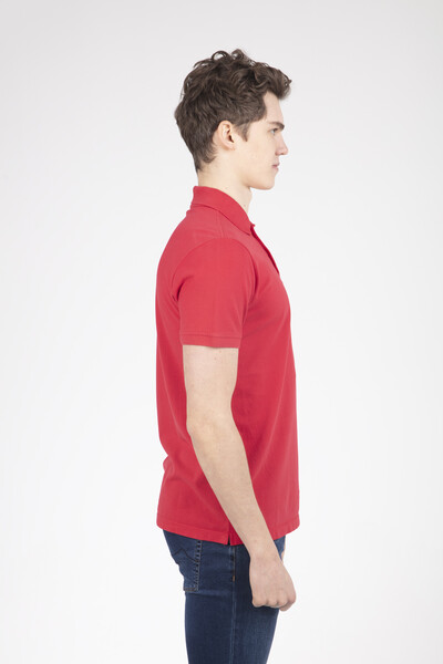 V Embroidered Polo Neck Men's T-Shirt - Thumbnail