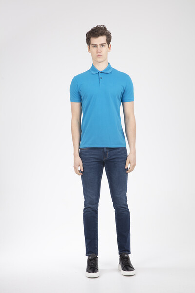 V Embroidered Polo Neck Men's T-Shirt - Thumbnail