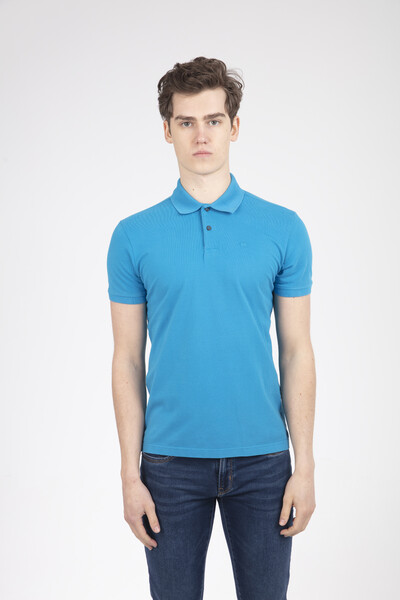 V Embroidered Polo Neck Men's T-Shirt - Thumbnail