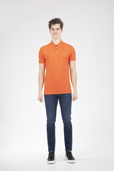 V Embroidered Polo Neck Men's T-Shirt - Thumbnail