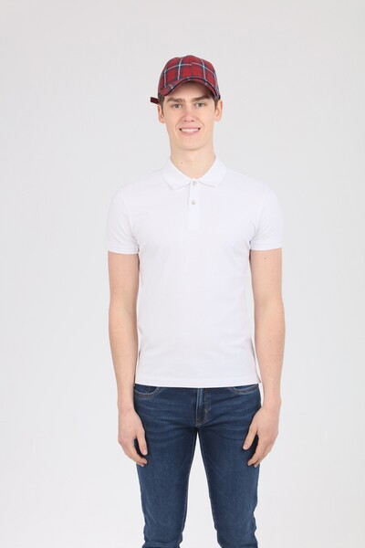 V Embroidered Polo Neck Men's T-Shirt - Thumbnail