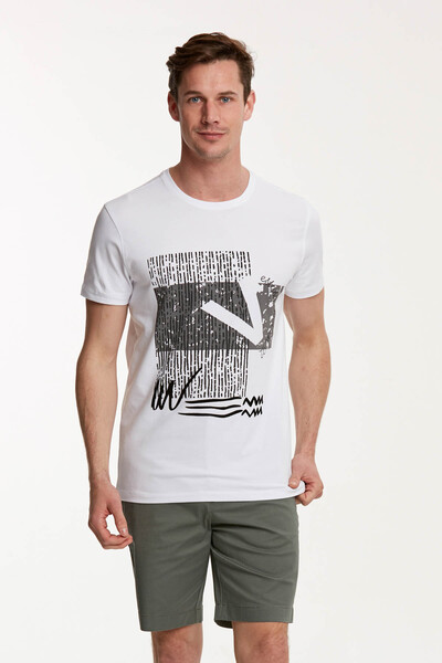 VOLTAJ - V Letter Printed Patterned Round Neck Men's T-Shirt (1)