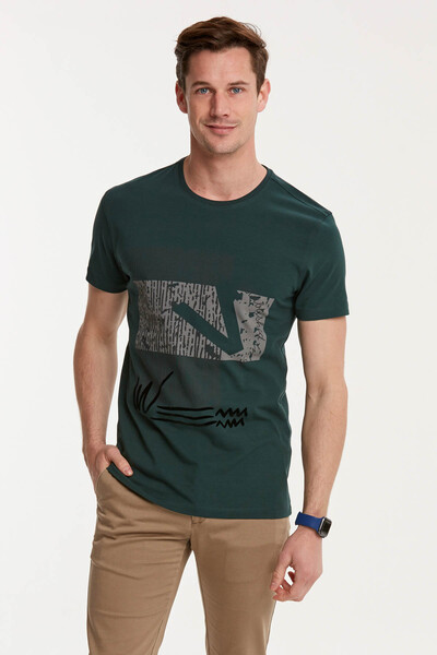 VOLTAJ - V Letter Printed Patterned Round Neck Men's T-Shirt