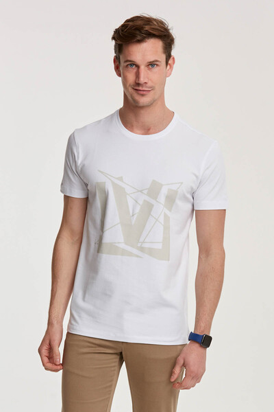 VOLTAJ - V Letter Printed Round Neck Men's T-Shirt