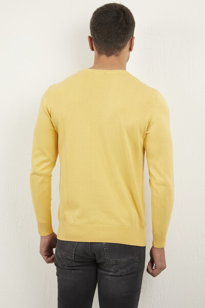 V Neck Cotton Piece Dye Knitwear Sweater - Thumbnail