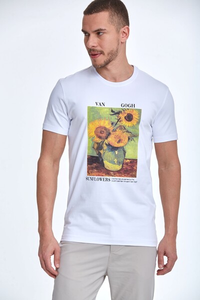 Van Gogh Sunflowers Baskılı Pamuklu Tişört - Thumbnail