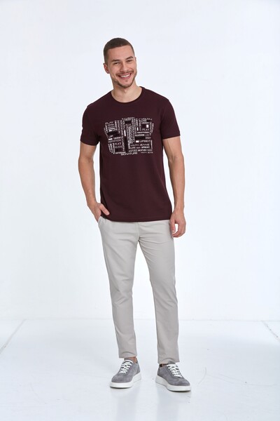Velvet Baskılı Erkek Tişört Bordo - 3