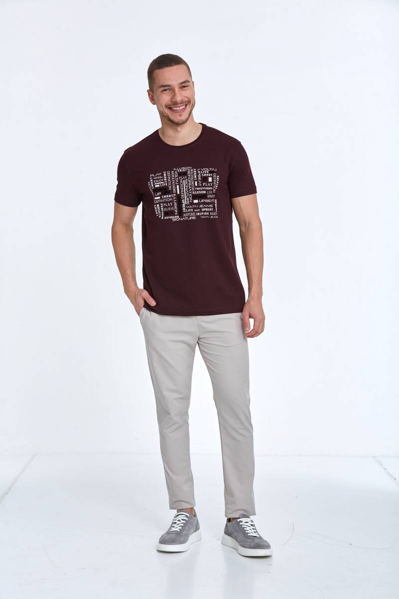 Velvet Baskılı Erkek Tişört Bordo - 3
