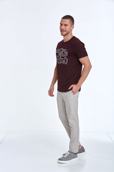 Velvet Baskılı Erkek Tişört Bordo - 4