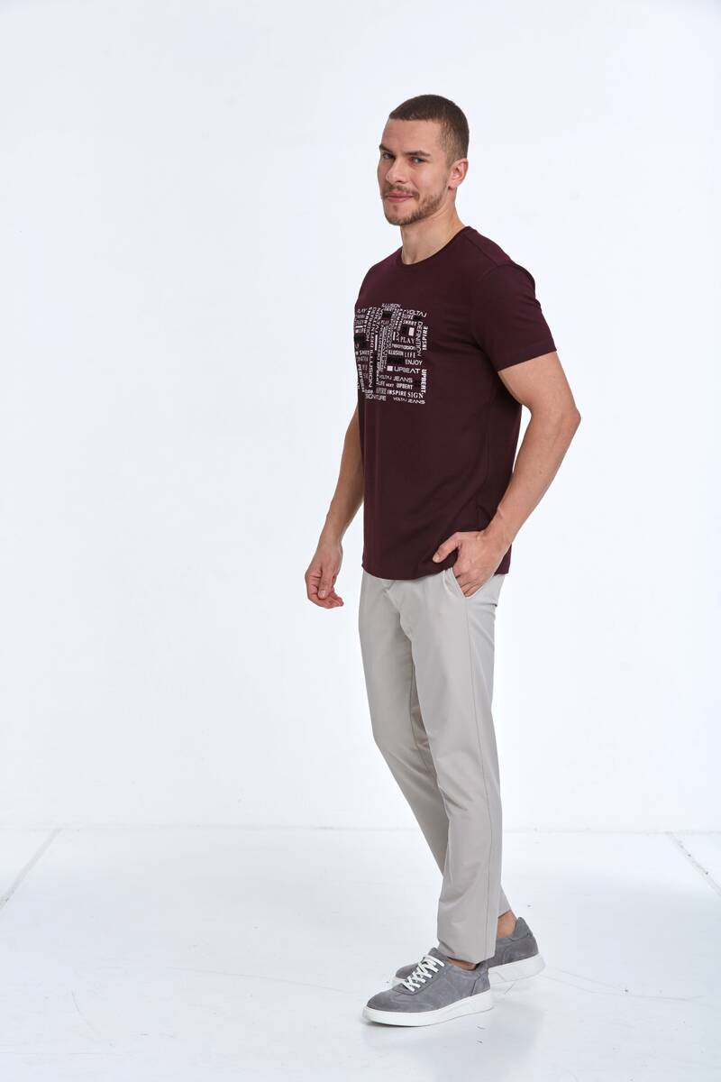Velvet Baskılı Erkek Tişört Bordo - 4