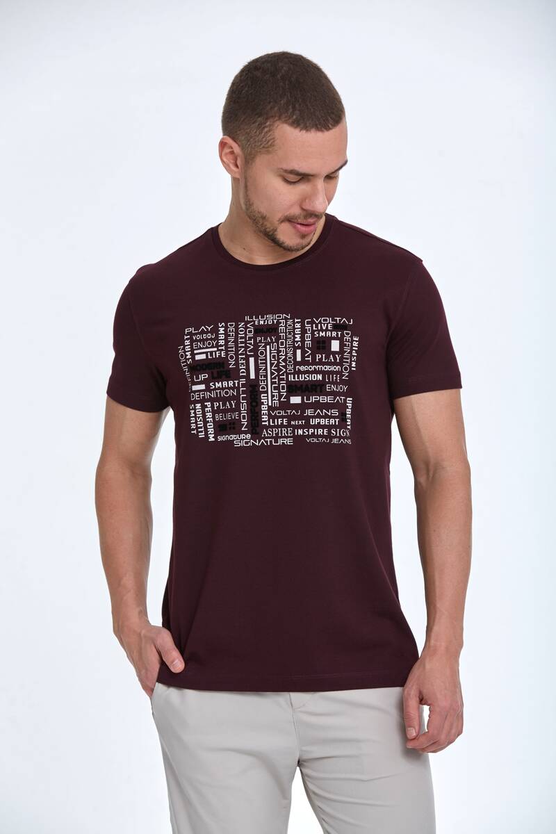 Velvet Baskılı Erkek Tişört Bordo - 1
